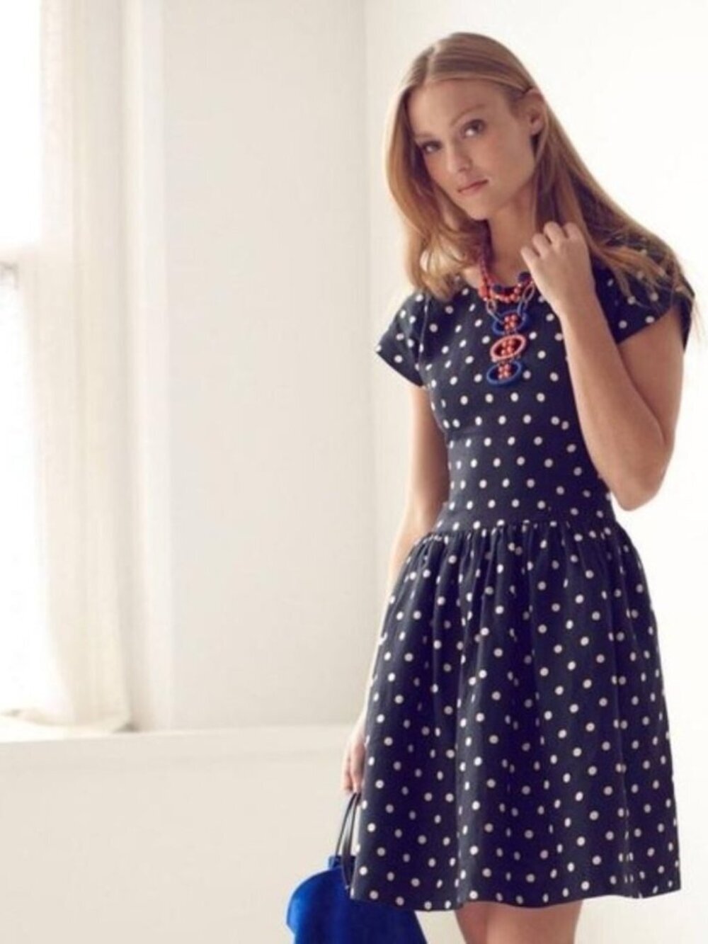 Anthropologie Lili's Closet Dropped Dots Dress Fit and Flare Navy 2 #A2635